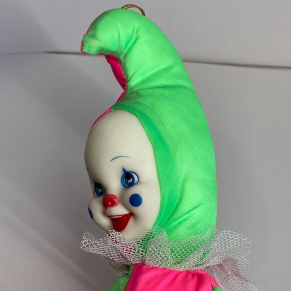 Vintage Rubber Faced Clown Plush Doll Toy Unbranded Red Green White 14" - Picture 12 of 14